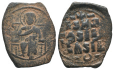 Anonymous, time of Constantine IX (1042-1055). Æ 40 Nummi (32mm, 11.09g). Constantinople. Christ Pantokrator enthroned facing. R/ Legend in four lines...