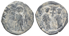 Constantine X and Eudocia (1059-1067). Æ 40 Nummi (29mm, 6.90g). Constantinople. Christ standing facing on footstool. R/ Constantine and Eudocia stand...