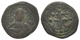 Anonymous, time of Michael VII (c. 1071-1078). Æ 40 Nummi (26mm, 4.62g). Constantinople. Facing bust of Christ Pantokrator. R/ Large patriarchal cross...