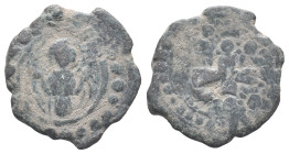 Anonymous, temp. Alexius I, c. 1085-1092. Æ 40 Nummi (27mm, 6.66g). Constantinople. Facing bust of Christ Pantokrator. R/ Facing half-length figure of...
