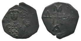 Manuel I (1143-1180). Æ Half Tetarteron (16mm, 1.47g). Uncertain Greek mint. Crowned facing bust of Michael, holding labarum and globus cruciger. R/ M...