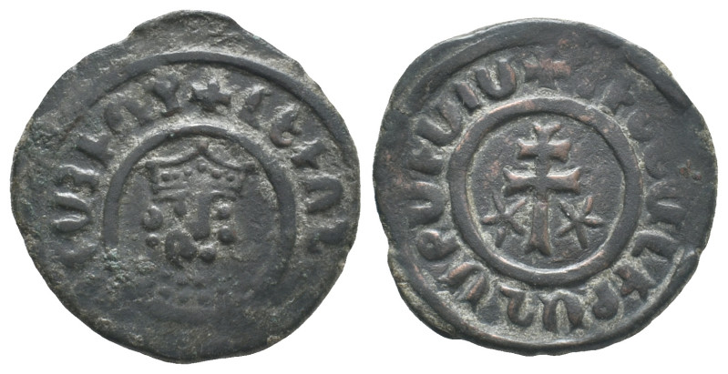 Cilician Armenia, Levon I (1198-1219). Æ Tank (28mm, 7.85g). Crowned leonine hea...