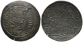 Hungary, Béla III (1172-1196). Æ (26mm, 2.14g). The Virgin seated facing, holding sceptre and Holy Infant. R Two figures enthroned, each holding scept...