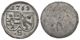 Austria, Salzburg. Sigismund III von Schrattenbach (1753-1771). Pfennig 1763 (11mm, 0.35g). Good VF