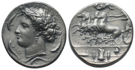 Sicily, Syracuse. Dionysios I (405-367 BC). Replica of AR Dekadrachm (35mm, 34.03g). Wreathed head of Arethousa l.; three dolphins around. R/ Quadriga...