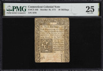 CT-166. Connecticut. October 10, 1771. 10 Shillings. PMG Very Fine 25.
No. 1378. A mid-grade Colonial-era note from Connecticut issued during the ear...