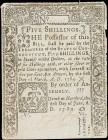 CT-229. Connecticut. June 1, 1780. 5 Shillings. Extremely Fine.
No. 4020. A lightly circulated Colonial-era note from Connecticut. Some roughness may...