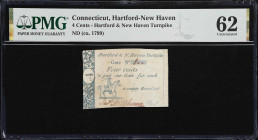 Hartford-New Haven, Connecticut. Hartford & New Haven Turnpike. ND (ca. 1799). 4 Cents. PMG Uncirculated 62.
The Hartford & New Haven Turnpike was au...