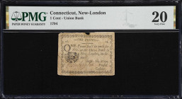 New-London, Connecticut. Union Bank. 1794. 1 Cent. PMG Very Fine 20.
A rare Connecticut issue from the 1790s. Small change notes like this one that p...