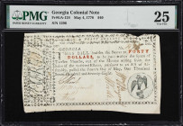 GA-124. Georgia. May 4, 1778. $40. PMG Very Fine 25.
No. 1296. A rather rare large-format Colonial-era note from Georgia. This emission was payable o...