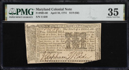 MD-60. Maryland. April 10, 1774. $1/9. PMG Choice Very Fine 35.
No. 11458. Representative of the lowest denomination issued under this emission. This...