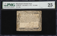 MD-84. Maryland. December 7, 1775. $1. PMG Very Fine 25.
No. 1461. Evenly circulated with extant penned elements that haven't been lost to both fadin...