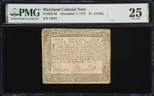 MD-85. Maryland. December 7, 1775. $1 1/3. PMG Very Fine 25.
No. 15845. Evenly circulated with extant penned elements that haven't been lost to both ...