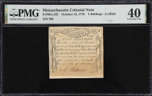 MA-232. Massachusetts. October 18, 1776. 4 Shillings. PMG Extremely Fine 40.
No. 705. A well-printed and exceedingly detailed "Codfish" Colonial-era ...