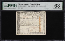 MA-283CT. Massachusetts. May 5, 1780. $7. PMG Choice Uncirculated 63. Counterfeit.
No. 1216. A Choice Uncirculated of a fairly well-made Contemporary...
