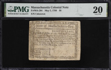 MA-284. Massachusetts. May 5, 1780. $8. PMG Very Fine 20.
No. Unknown/Faded. A mid-grade example of a prolific emission that lacks the cancellations ...