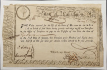 Massachusetts Bay Treasury Loan Certificate. February 5, 1780. £15 Pounds. Very Fine.
No. 402. Issued and cancelled and denominated at £15. This item...