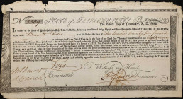 Massachusetts Bay Treasury Certificate. January 1, 1780. £295 Pounds. Very Fine.
No. 3389. Paid out to one Bennett Foster; this Massachusetts Treasur...