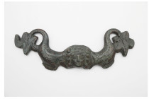 Roman Bronze  Handle with Gorgon and Dolphins , Circa 2nd, 3rd Century AD