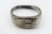 Medieval Crusaders Era  Silver Ring with Animal Symbol, Circa 10th- 11th Century AD