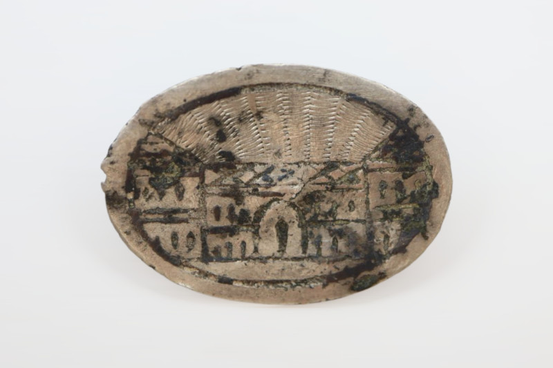 Ellipsoid Roman silver decoration finished with niello technique- representing b...