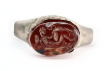 Roman Silver Intaglio  Ring with Leda and the Swan , Circa 1st  Century AD