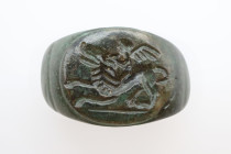 Roman Bronze Ring with Eros on a Lion, Circa End of 1st, 2rd Century AD