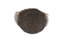 Medieval Bronze Ring with Two Headed Eagle , Circa
12th-14en  Century AD