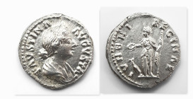 Faustina Junior. Augusta, AD 147-175. AR Denarius (17mm, 3.53 g, 6h). Rome mint. Struck under Marcus Aurelius and Lucius Verus, AD 161-164. Draped bus...
