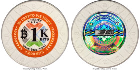 BTCC clay composite Loaded (Unredeemed) "Poker Chip" 0.001 Bitcoin (BTC) 2016 MS70 PCGS, Ahonen Unlisted. Firstbits 16LPY2nL. Serial F03222. Total min...
