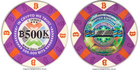 BTCC clay composite Loaded (Unredeemed) "Poker Chip" 0.5 Bitcoin (BTC) 2016 MS70 PCGS, Ahonen Unlisted. Firstbits 15qbxWcP. Serial A00874. Total minta...