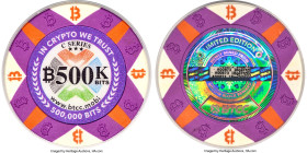 BTCC clay composite Loaded (Unredeemed) "Poker Chip" 0.5 Bitcoin (BTC) 2016 MS69 PCGS, Ahonen Unlisted. Firstbits 1BgeTfZE. Serial A00873. Total minta...