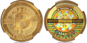Casascius brass Loaded (Unredeemed) 1 Bitcoin (BTC) 2011 MS65 NGC, Ahonen-pg 92. Total Issued: 1,644. Series 2. Type PF. 28.5mm. Firstbits 1CAH8ptQ. A...
