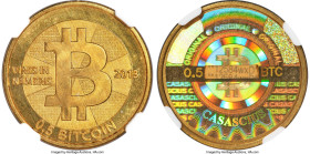 Casascius brass Loaded (Unredeemed) 0.5 Bitcoin (BTC) 2013 MS66 NGC, Ahonen-pg 100. Total Issued: 3,084. Series 2. Type PF. 25.4mm. Firstbits 12584wxD...