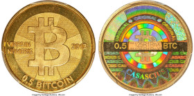 Casascius brass Loaded (Unredeemed) 0.5 Bitcoin (BTC) 2013 MS66 PCGS, Ahonen-pg 100. Total Issued: 3,084. Series 2. Type PF. 25.4mm. Firstbits 125R1Rn...