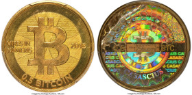 Casacius brass Unloaded (Redeemed) 0.5 Bitcoin (BTC) 2013 MS66 PCGS, Ahonen-pg 100. Total Issued 3,084. Series 2. Type PF. 25.4mm. Firstbits 1256uomj....
