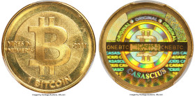 Casascius brass "Casascius" Loaded (Unredeemed) 1 Bitcoin (BTC) 2011 MS67 PCGS, Ahonen-pg 92. Total Issued: 1,644. Series 2. Type PF. 28.5mm. Firstbit...