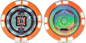 Satori plastic Loaded (Unredeemed) "Poker Chip - Orange" 0.001 Bitcoin (BTC) ND (2016) MS69 PCGS, Ahonen-pg 246. Serial #017352 (pre-fork). Type PF. 4...
