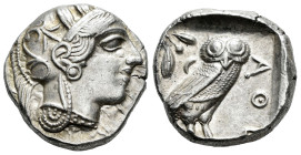 Attica. Athens. Tetradrachm. 454-404 BC. (Kroll-8). (Sng Cop-31). (Hgc-4,1597). Anv.: Head of Athena to right, wearing crested Attic helmet ornamented...