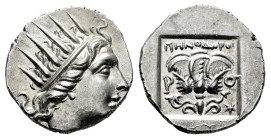 Islands of Caria. Rhodes. Drachm. 88-84 d.C. Plinthophoric' coinage, Menodoros, magistrate. (Jenkins-Rhodian, Group E, 247). (Hgc-6, 1461). Anv.: Radi...