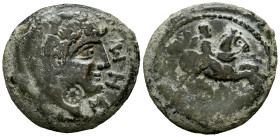 Areikoratikos. Unit. 150-20 BC. Agreda (Soria). (Abh-84). (MIB-102/01). (Acip-1739). Anv.: Male head right, iberian letters SOS before and pellet behi...