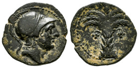 Hispanic-Carthaginian Coinage. Chalkous. 220-215 BC. Cartagena (Murcia). (Abh-518). (Acip-581 (R3)). (Sng Cop-292). Anv.: Head of Ares a lright. Rev.:...