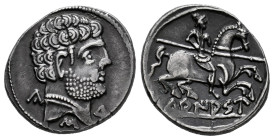 Turiasu. Denarius. 120-20 BC. Tarazona (Zaragoza). (Abh-2417). (MIB-15272. 109/21). Anv.: Bearded head right, iberian letter KA, S and TU. Rev.: Horse...