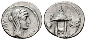 Cassius. Q. Cassius Longinus. Denarius. 55 BC. Rome. (Ffc-558). (Craw-528/1). (Cal-412). Anv.: Veiled and diademed head of Vesta right, VEST, before, ...