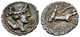 Claudia. Ti. Claudius Nero. Denarius. 79 BC. Auxiliary mint of Rome. (Ffc-566). (Craw-383/1a). (Cal-425). Anv.: Diademed bust of Diana right, bow and ...
