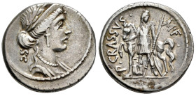 Licinius. P. Licinius Crassus M.F. Denarius. 55 BC. Rome. (Ffc-804). (Craw-430/1). (Cal-890). Anv.: Laureate and diademed bust of Venus draped right, ...