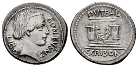 Scribonius. L. Scribonius Libo. Denarius. 62 BC. Rome. (Ffc-1102). (Craw-416/1a). (Cal-1248). Anv.: BON. EVENT before diademed head of Bonus Eventus r...