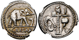 Julius Caesar. Denarius. 54-51 BC. Galia. (Ffc-50). (Craw-443/1). (Cal-640). Anv.: Elephant right, trampling on serpent, CAESAR in exergue. Rev.: Simp...