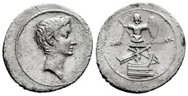 Augustus. Denarius. 29-27 BC. Brandisium and Rome. (Ffc-93). (Ric-265a). (Cal-697). Anv.: Bare head of Augustus right. Rev.: IMP. - CAESAR divided by ...