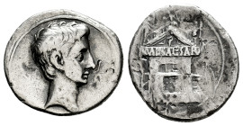 Augustus. Denarius. 29-27 BC. Uncertain mint. (Ffc-96). (Ric-266). (Cal-684). Anv.: Bare head of Augustus right. Rev.: IMP. CAESAR on temple surrounde...